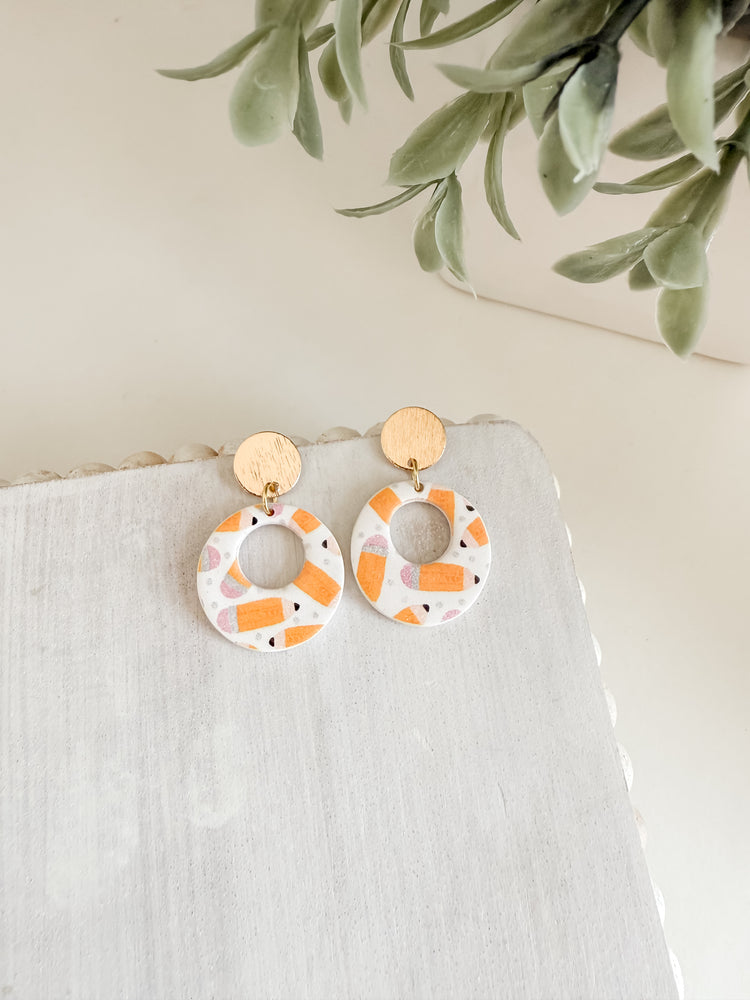 Pencil Print Polymer Clay Hoops