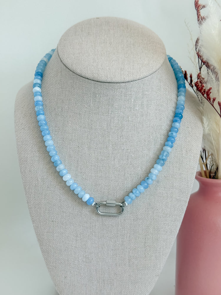 Stainless Steel Chunky Glass Bead Carabiner Necklace