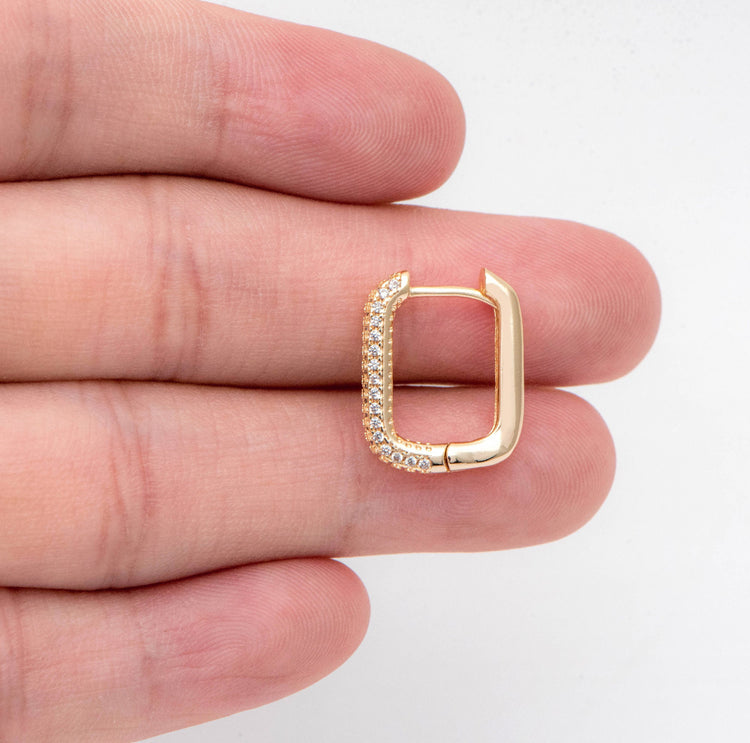 Rounded Rectangle CZ Leverback Hoops