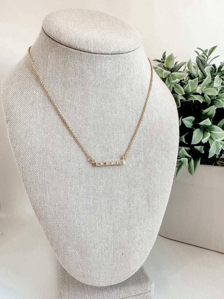 18k Gold Filled CZ Bar Necklace - Clear