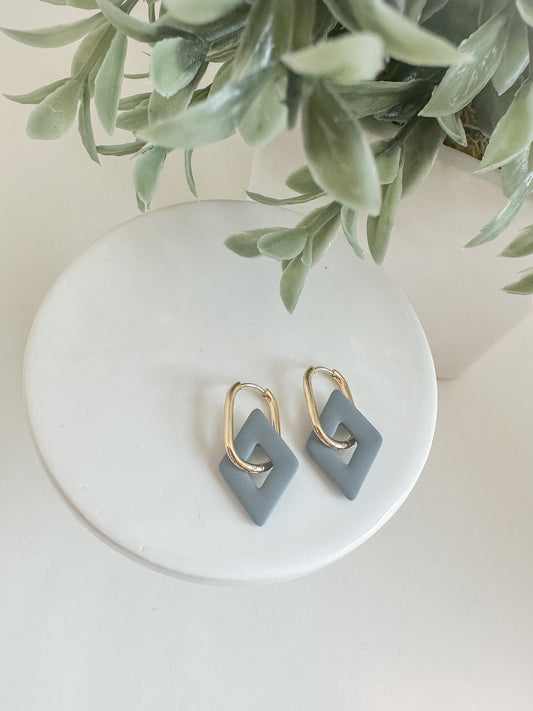 Slate Blue Diamond Hoops