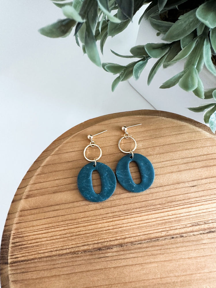 Deep Teal Marbled Polymer Clay Earrings