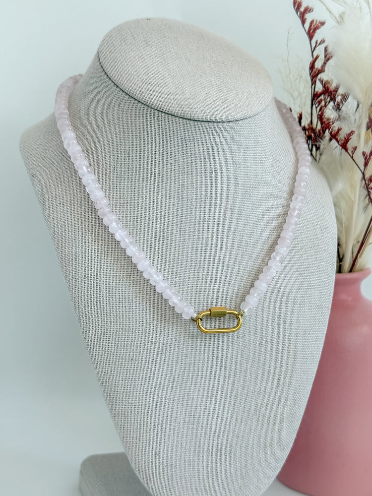 Stainless Steel Chunky Glass Bead Carabiner Necklace