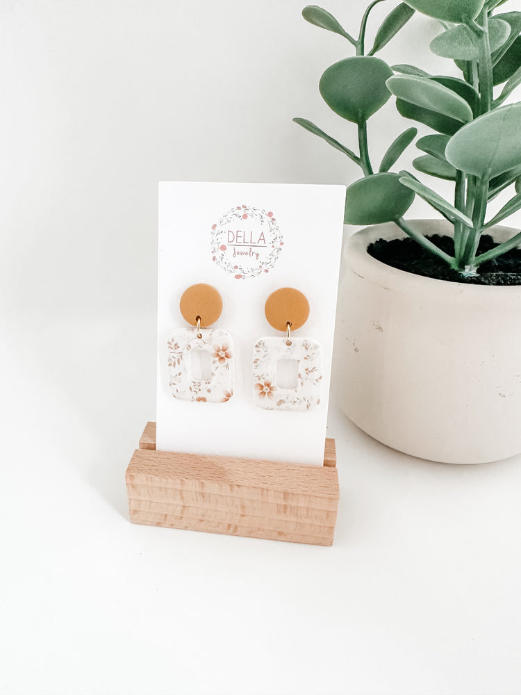 Mustard Floral Polymer Clay Earrings