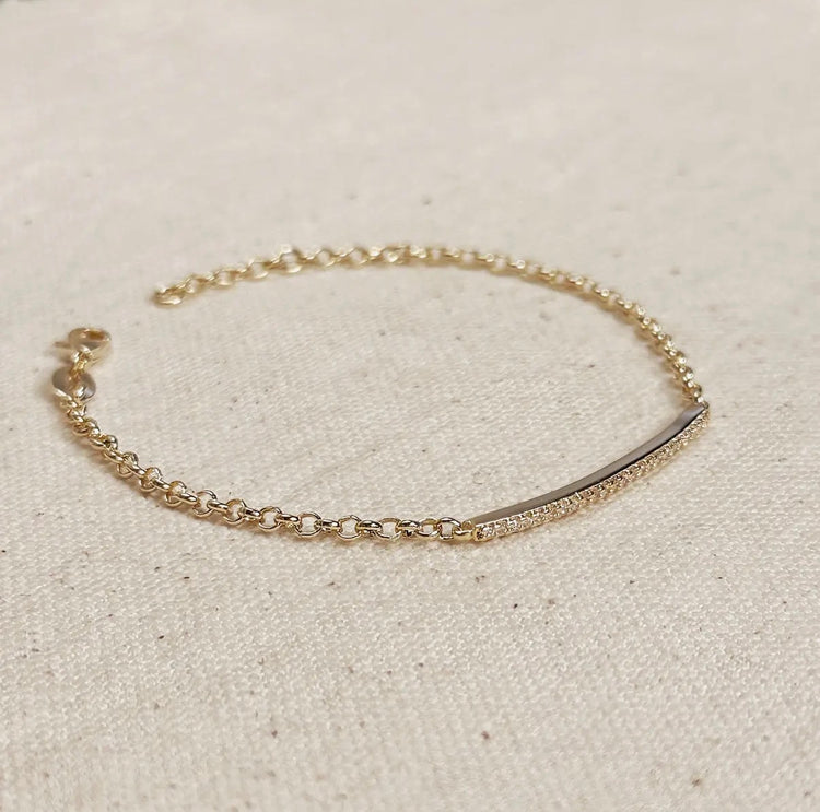 18k Gold Filled CZ Bar Bracelet
