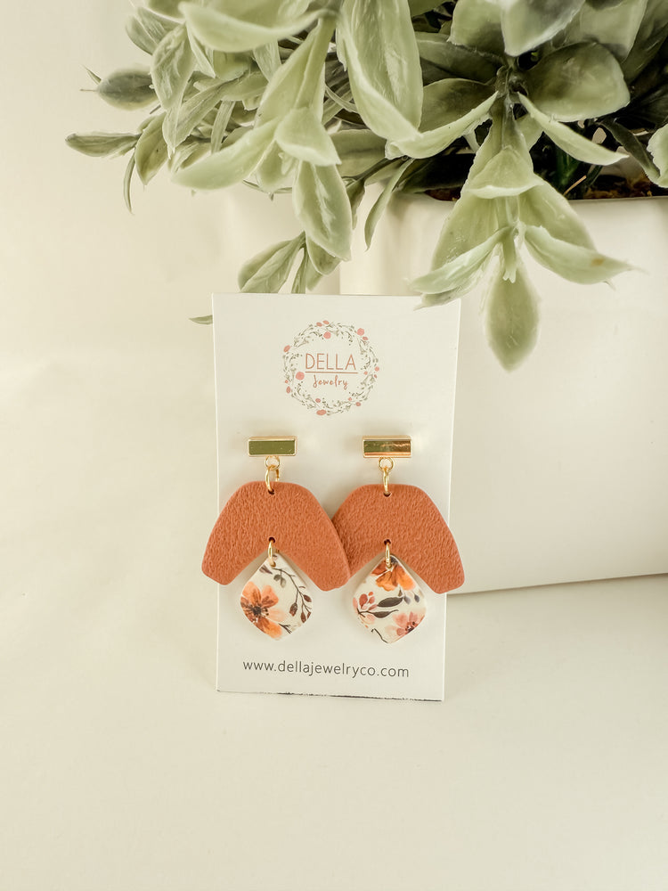 Terracotta Floral Print Dangles