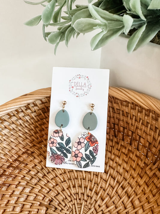 Deep Sage Floral Dangles