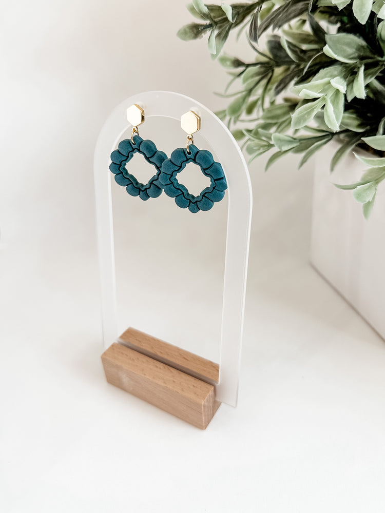 Deep Teal Scallop Diamond Earrings