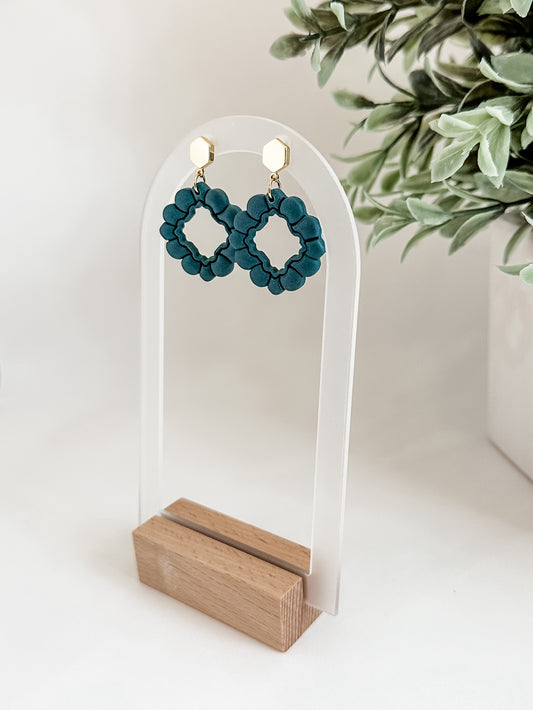 Deep Teal Scallop Diamond Earrings