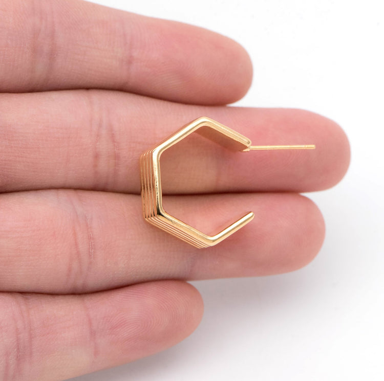 Gold Hexagon Hoops