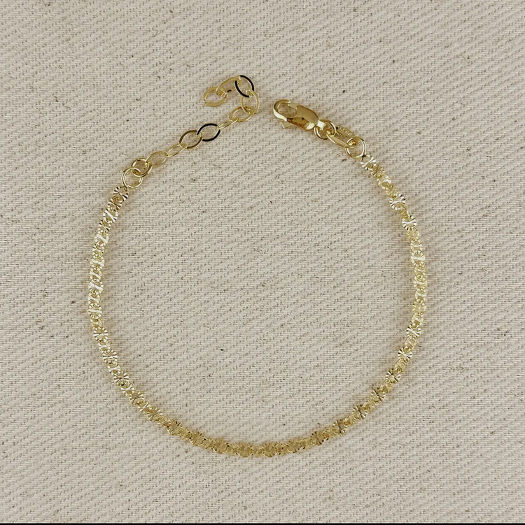 18k Gold Filled Diamond Cut Mirror Chain Bracelet