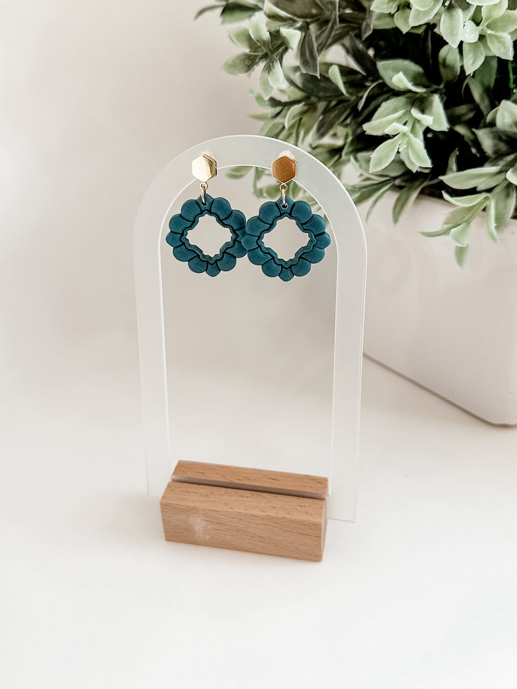 Deep Teal Scallop Diamond Earrings