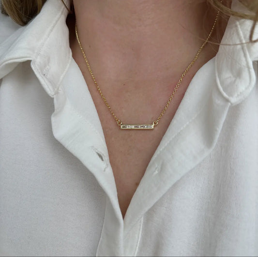 18k Gold Filled CZ Bar Necklace - Clear