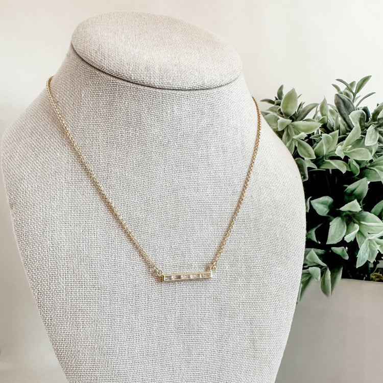 18k Gold Filled CZ Bar Necklace - Clear