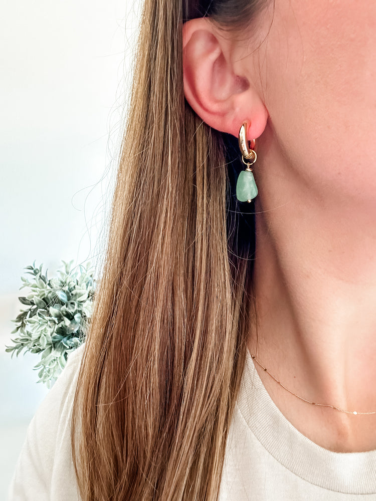 Green Agate Beaded Hoops