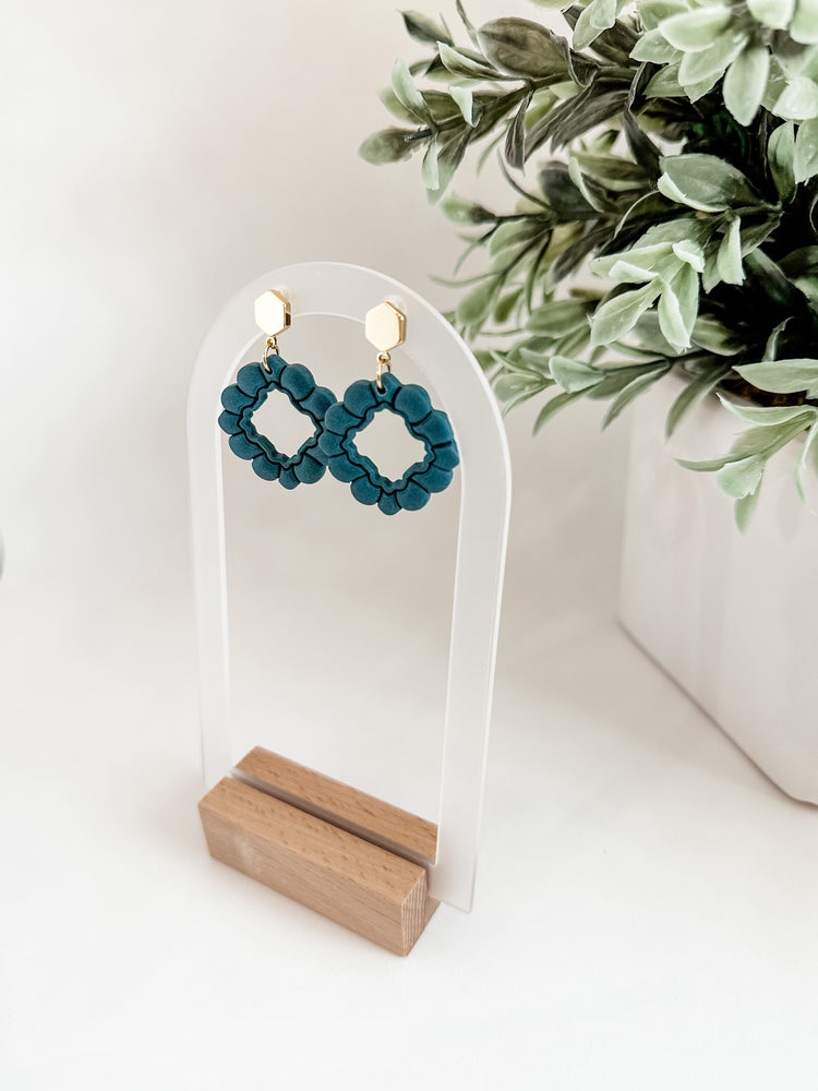 Deep Teal Scallop Diamond Earrings