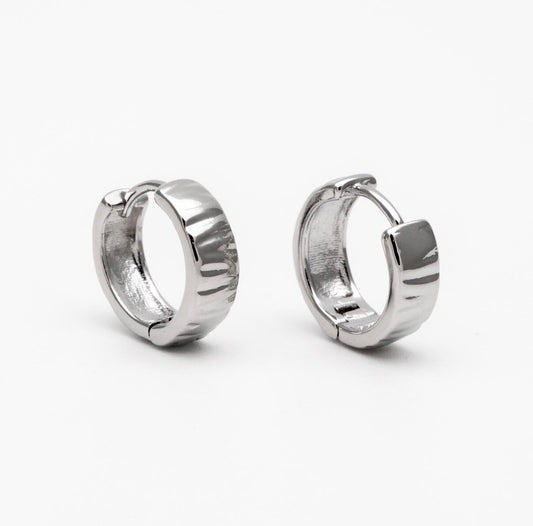 Wrinkled Silver Hoop Huggies
