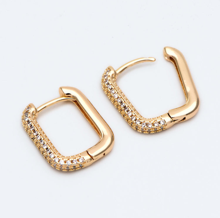 Rounded Rectangle CZ Leverback Hoops