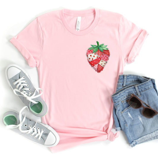 Strawberry Patchwork Pocket Style T-shirt