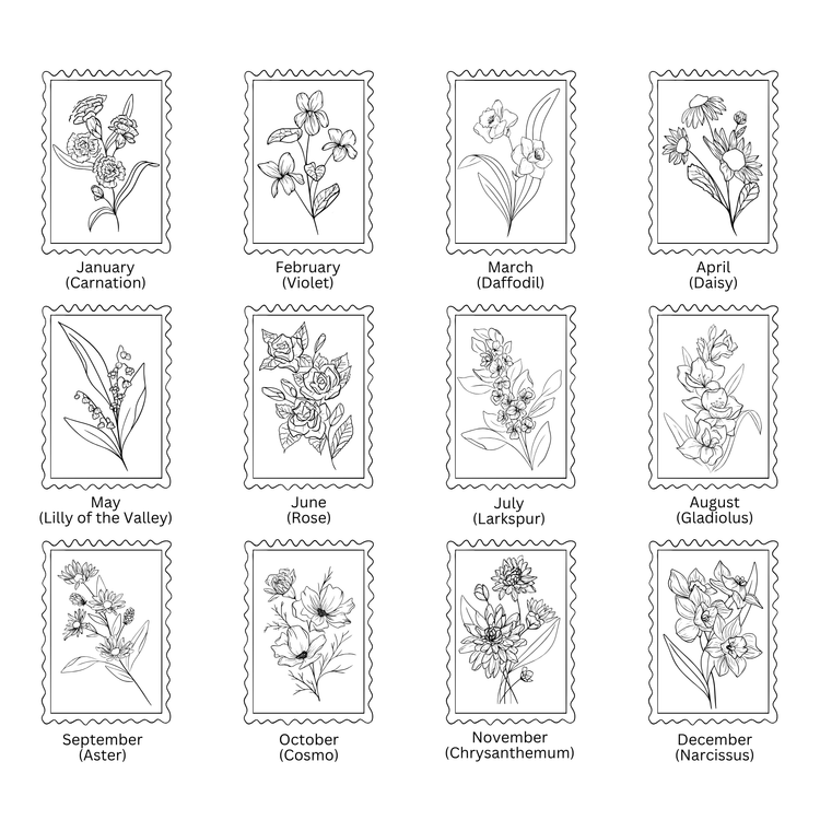 Personalized Postage Stamp Birth Flower Necklace