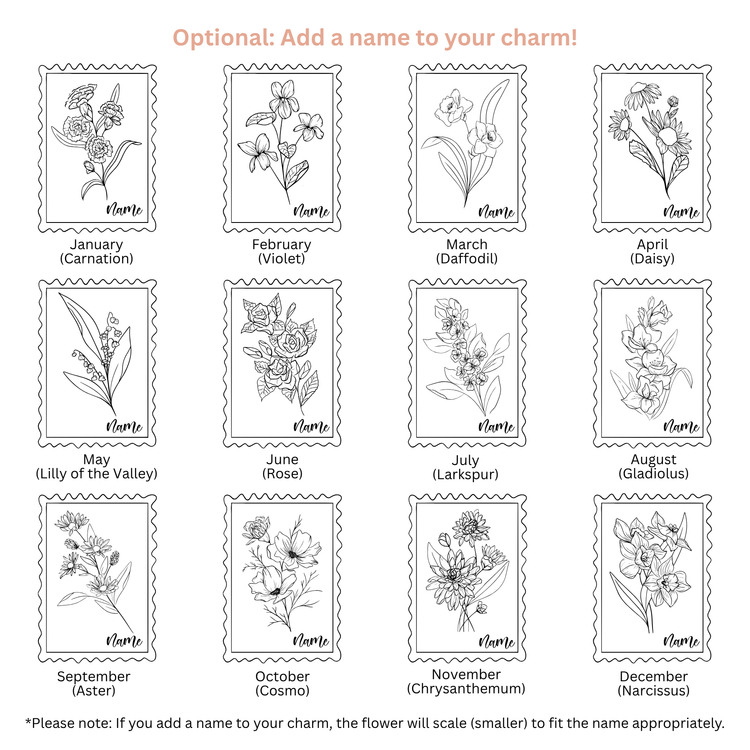 Personalized Postage Stamp Birth Flower Necklace