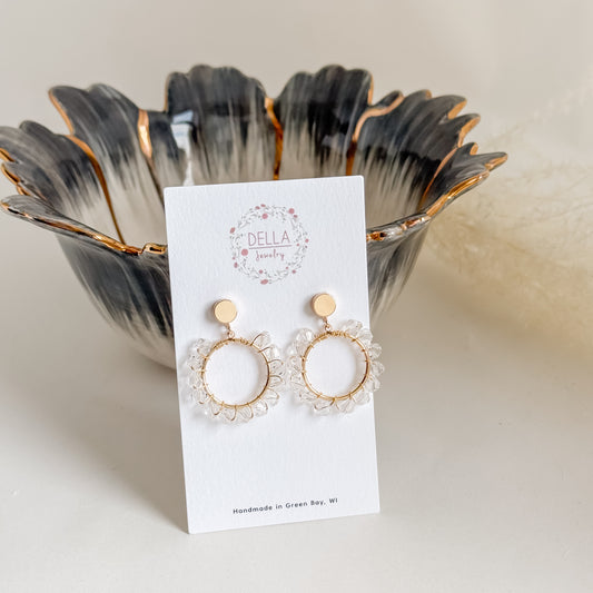 Gold Beaded Earrings - Clear