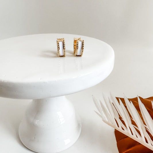 Dainty White Huggie Hoops
