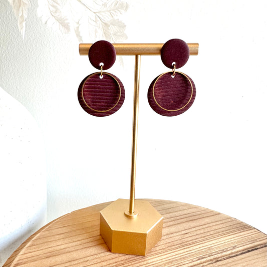 Ribbed Velvet Burgundy Polymer Clay Earrings