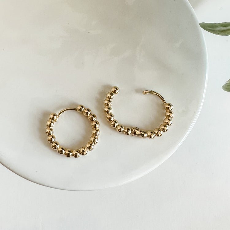 Beaded Gold Huggie Hoops