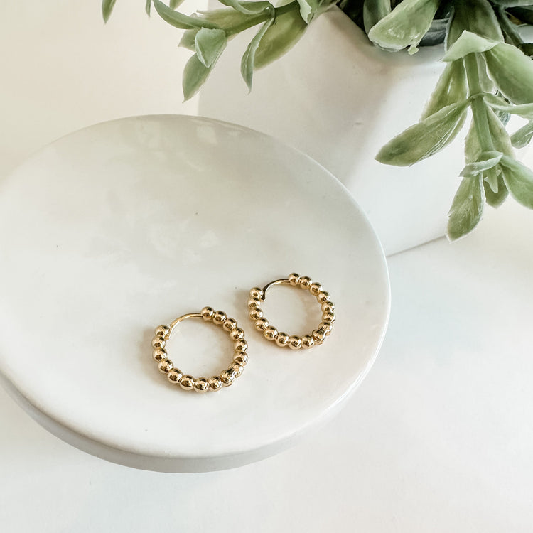 Beaded Gold Huggie Hoops